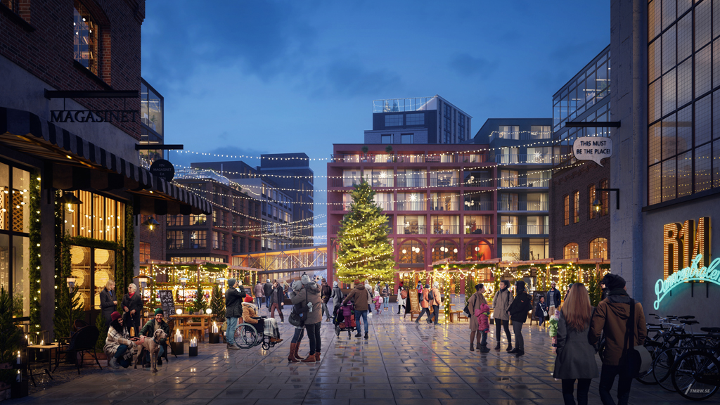 Visionsbild för Brukstorget i Forsåker med Mölndals stadsmuseum i byggnaden rakt fram.