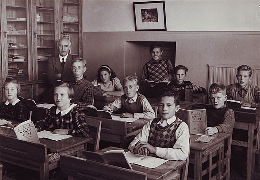 Skolklass, Allmänna Barnhuset 1949. Foto: Stiftelsen Allmänna Barnhuset