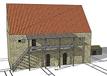 Rekonstruktion av äldsta byggnaden, 1150-talet