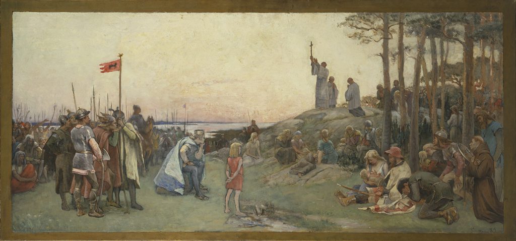 Gustaf Cederström: Ansgar förkunnar kristendomen. Andra förslaget till väggmålning i Nationalmuseums övre trapphall (1889)