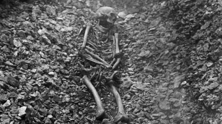 Ett av de analyserade skeletten från gravfältet Forgalla skepp på Öland.