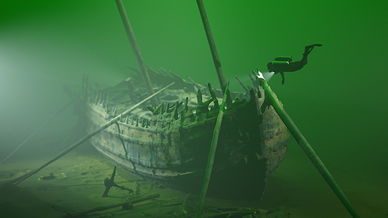 Dykning vid Dalarövraket Bodekull. Foto: Ingemar Lundgren/Ocean Discovery