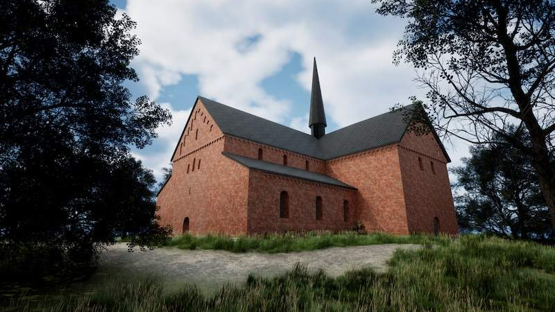 3D-rekonstruktion av tegelkyrkan i Edsleskog av Joel Eriksson Stomberg/Lödöse museum