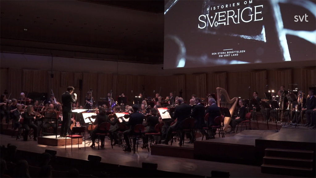 Sveriges Radios Symfoniorkester framför ledmotivet till Historien om Sverige. Foto: SVT
